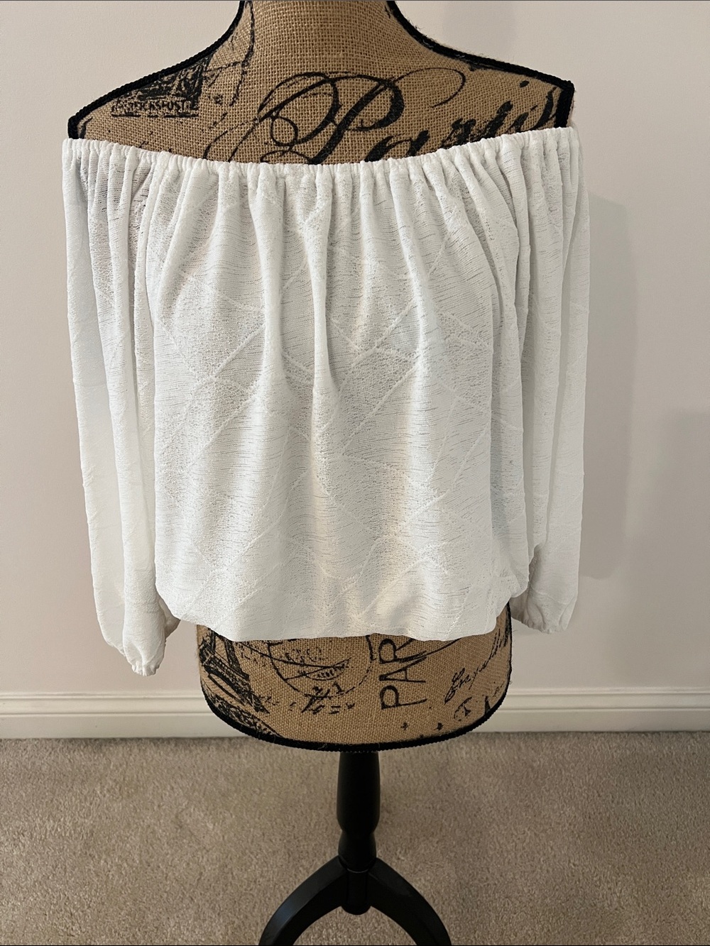Pink Lily White Off-Shoulder Textured Peasant Top